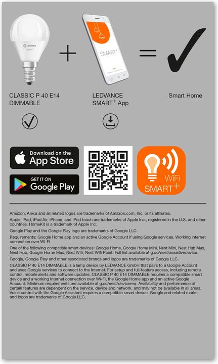 Produktbild Ledvance Smart+ Wifi Mini Bulb (E14, 4.90 W, 470 lm, 4 x, F)