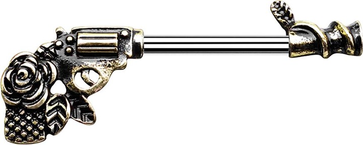 Produktbild Star Piercing Barbell Stab Rosen Revolver altgold (Messing, Chirurgenstahl 316L)