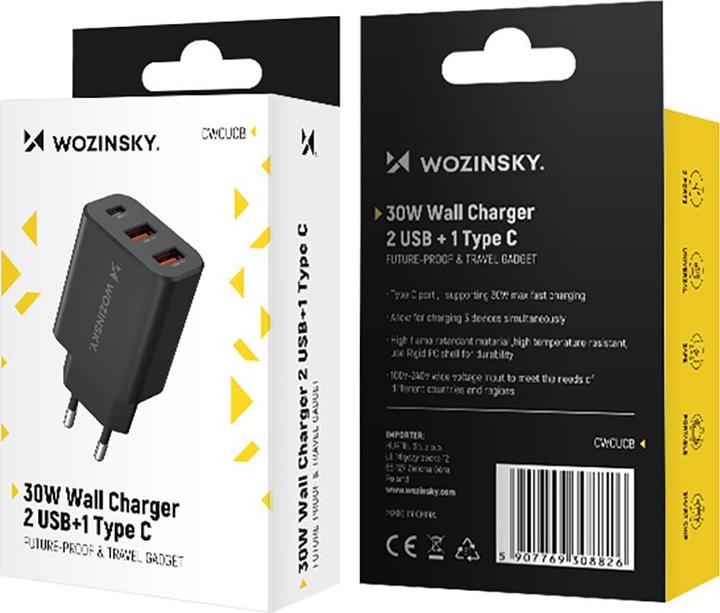 Actual product image Wozinsky Åadowarka sieciowa CWCUCB 30W USB-C / 2 x USB-A - czarny (30 W)
