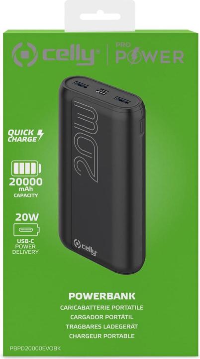 Produktbild Celly PBPD20000EVOBK, 20000 mAh, Black (20000 mAh, 20 W)