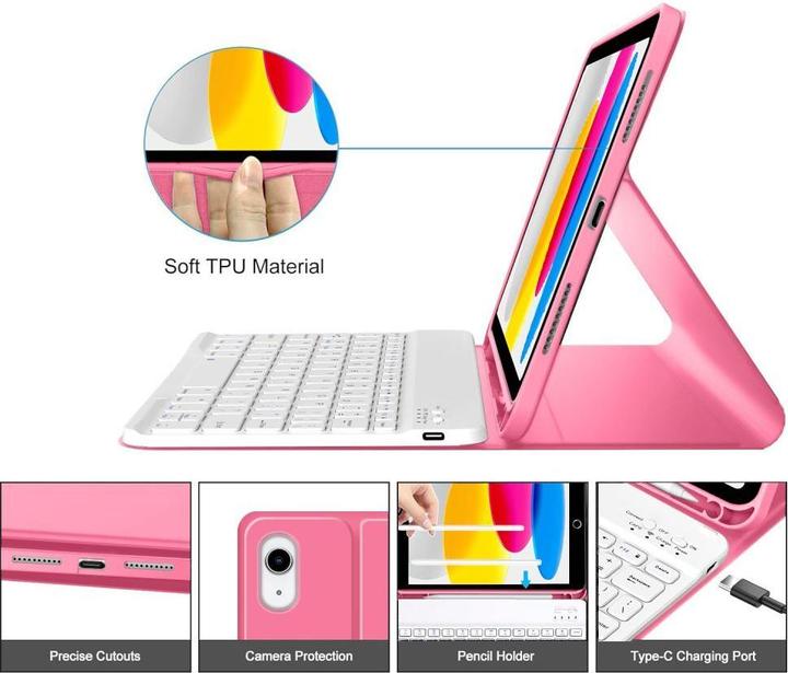 Produktbild Tech-Protect SC STIFT + TASTATUR FÜR IPAD 10,9” 10 / 2022 / 11” 11 / 2025 MAGENTA (Eng. Int., Apple iPad 2025 (11. Gen), Apple iPad Air 2022)
