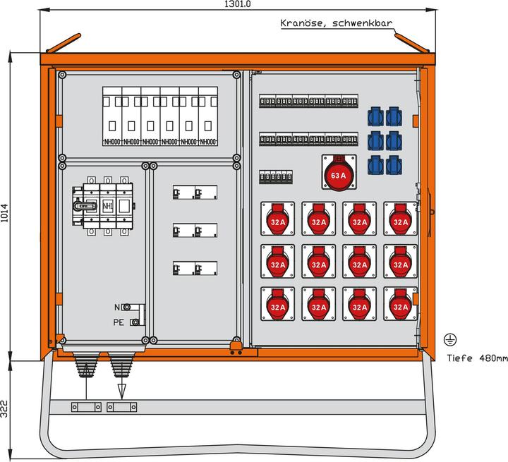 Produktbild Walther Werke WAL WV0576CR1 Verteilerschrank 138kVA (12x, CEE 7/3)