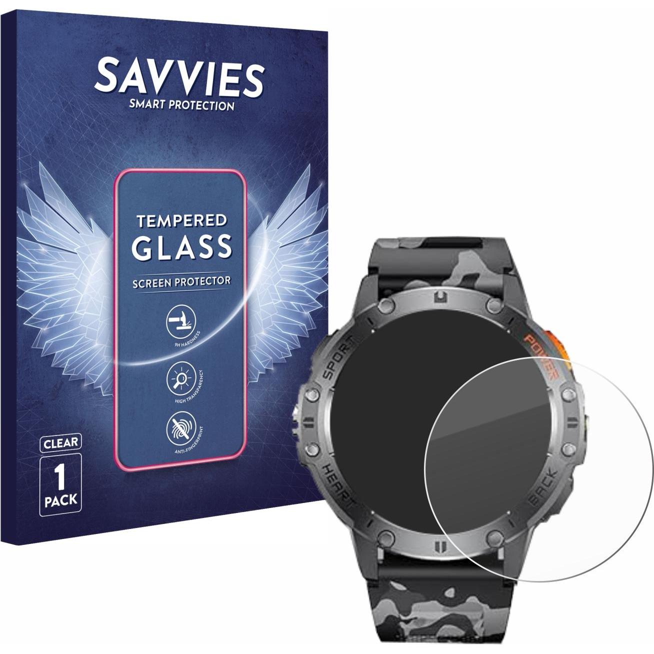 Savvies Panzerglas Displayschutz 9H Schutzglas Glas Klar Transparent, Smartwatch Schutzfolie, Transparent