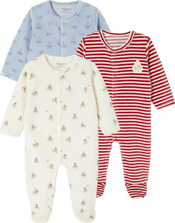 Image du produit Vertbaudet Bio-Kollektion: 3er-Pack Baby Samt-Strampler mit Fuss (62)
