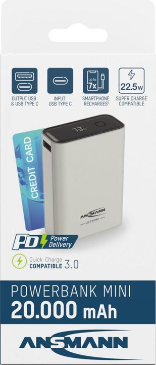 Image du produit Ansmann Banque d'alimentation 20000 mAh PB222PD blanc (20000 mAh, 22.50 W, 88 Wh)
