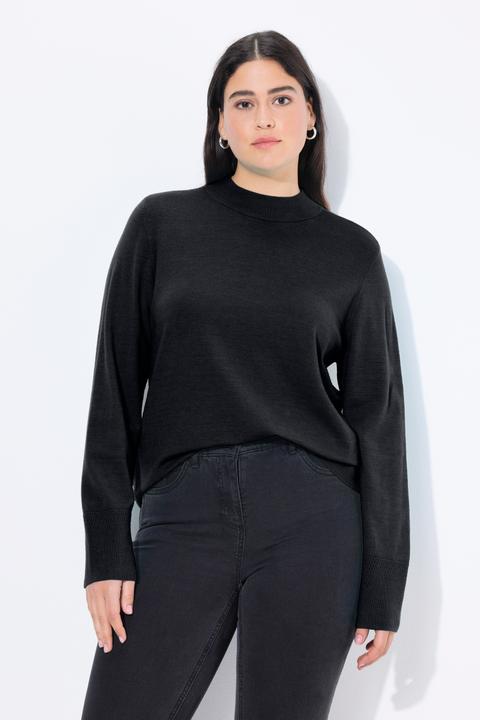 Image du produit Ulla Popken Damen grosse Grössen Pullover, Stehkragen, Langarm, Rippbündchen schwarz 46+ 822010100-46+ (46, 48)