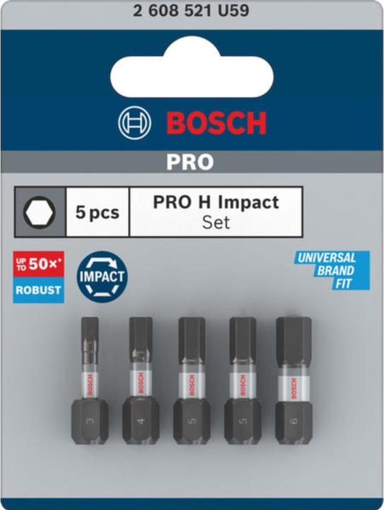 Produktbild Bosch Professional Zubehör PRO Hex Impact Bit, H3, H4, H5(x2), H6, 25 mm, 5-tlg. (Innensechskant)