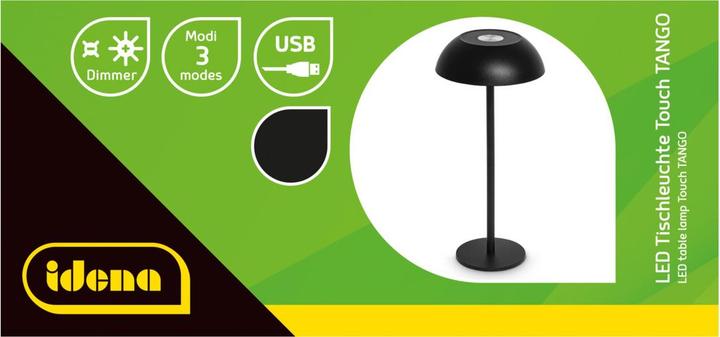 Actual product image Idena LED Tischleuchte Touch Tango Metall schwarz 15x33cm Akku USB dimmbar 3 Modi Innen