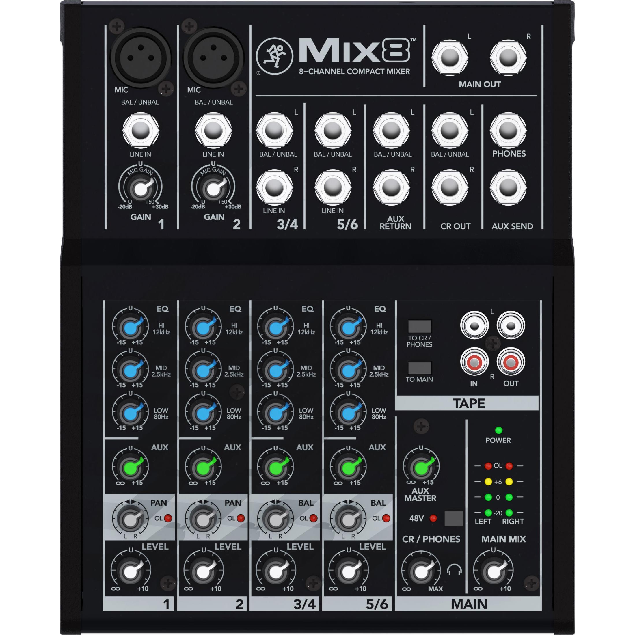 Mackie Mix8 (Studio- und Livemixer), Mischpult, Schwarz