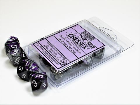 Actual product image Chessex Gemini® Purple-Steel/white Set of Ten d10s (German)