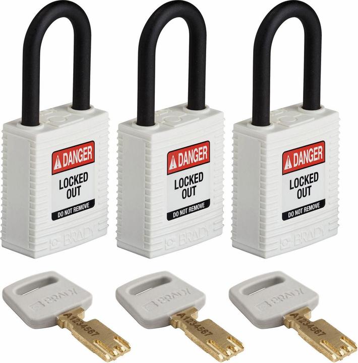 Productafbeelding Brady Safekey nylon veiligheidsslot met nylon beugel, wit, beugelhoogte 38 mm, beugel diameter 6,4 mm