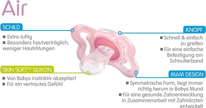 Produktbild MAM Air Silikon Schnuller, 2 Stück, 0-6 Monate (2 x, bis 6 Monate)