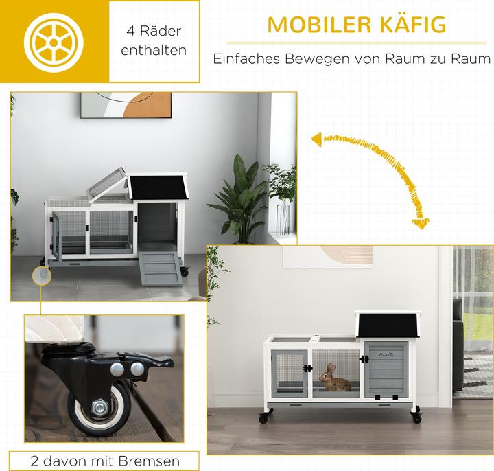 Produktbild PawHut Zwergkaninchenstall Tannenholz, Stahl Grau