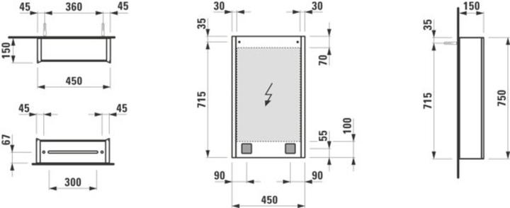 Actual product image Laufen Running Frame 25 mirror cabinet, lighting vertical, ambience light, 750x450, stop right (75 x 21 x 45 cm)