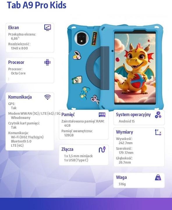 Produktbild Ulefone Tablet Tab A9 Pro Kids 4GB/128GB LTE (Blue) (4G, 128 GB, Blau)