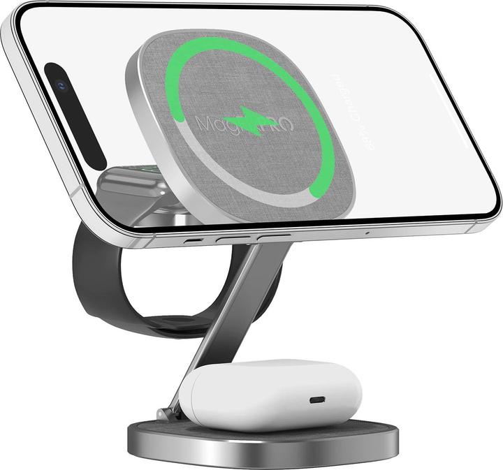Produktbild Xlayer MagFix Pro 3 in 1 Induktive Ladestation grau, 15 Watt (15 W)