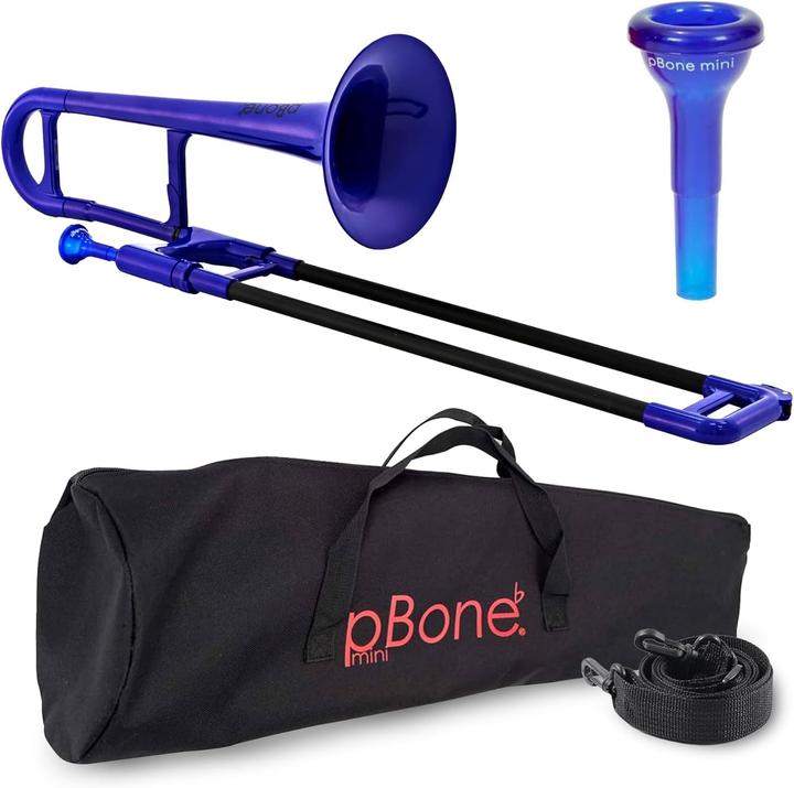Produktbild pBoneMusic PBONE 700639 MINI trombone with mouthpiece and bag blue (Posaune, Gerade)