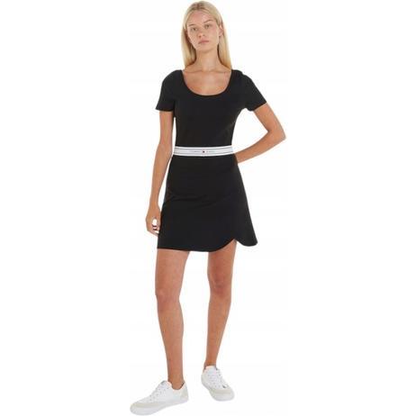 Tommy Hilfiger, Donne, Vestiti, Tjw Donna Logo Tape Fit & Flare Dress, Nero, (S)