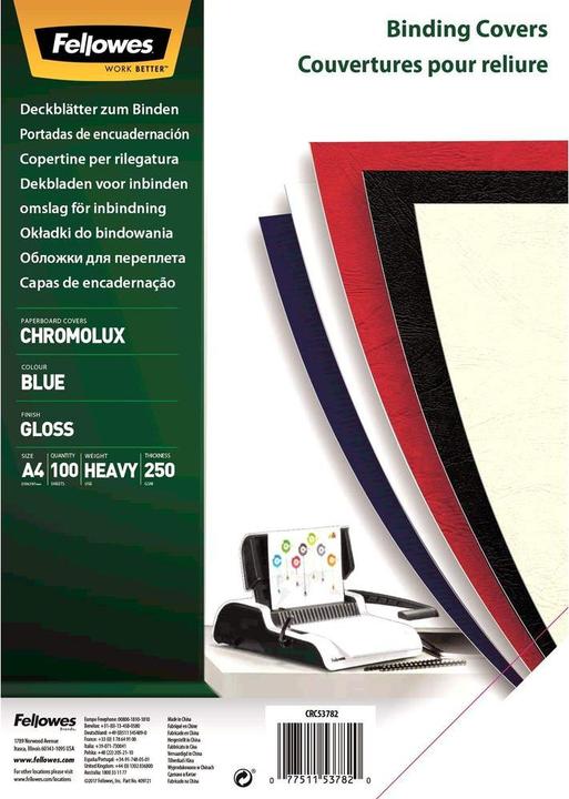 Actual product image Fellowes Chromolux cover sheet, glossy, blue