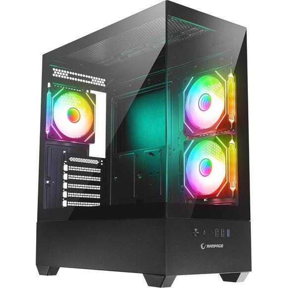 Rampage Számítógépház - CALIBRE (fekete üveg mATX alsó táp 3x120mm RGB, 1xUSB3.0 + 2xUSB2.0) (Micro ATX (mATX)), Case PC, Nero