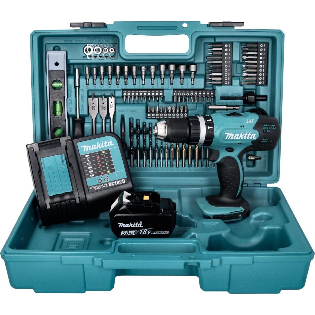 Thumbnail - Makita, Bohrmaschine + Akkuschrauber, DHP 453 STX5 Akku Schlagbohrschrauber 18 V 42 Nm + 1x Akku 5,0 Ah + Ladegerät + 10...