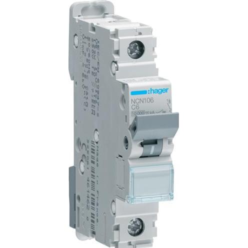 Hager, Schutzschalter, HAG NCN106 Leitungsschutzschalter 1P 10kA C-6A 1M