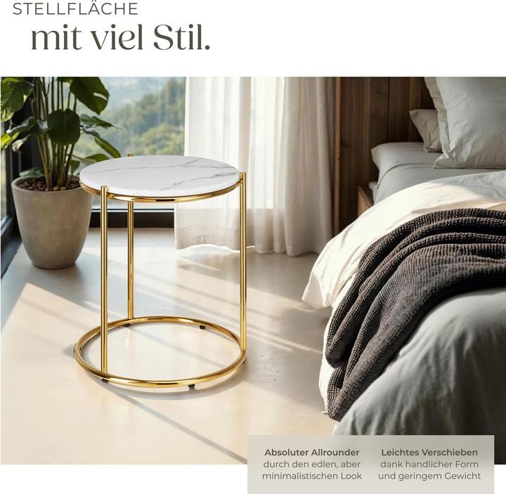 Image du produit tectake Table d'appoint Ellsa, plateau en marbre, structure en acier