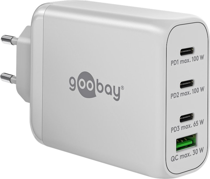Actual product image Goobay USB-C™ PD multiport fast charger (100 W) white, white - 3x USB-C™ ports (Power Delivery) and (100 W)