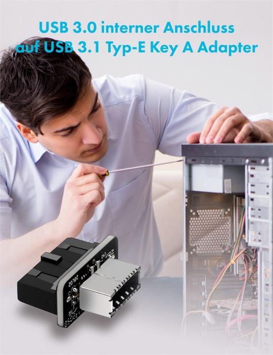 Produktbild Aquatuning Interner 19-Pin Stecker (USB 3.0) auf USB 3.1 Typ-E 20-Pin Key A, (180??)