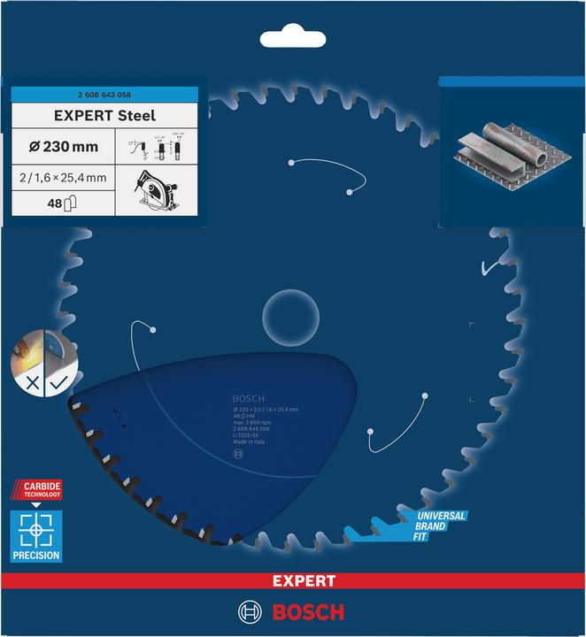 Immagine prodotto Bosch Professional Zubehör Lama circolare Expert per acciaio, 230 x 25,4 x 2,0 mm, 48