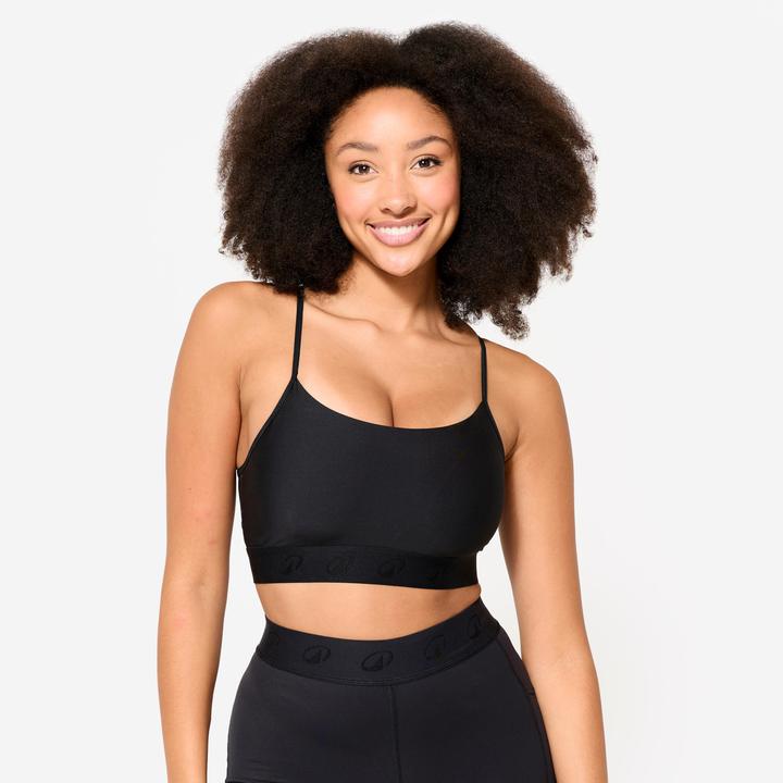 Produktbild Domyos Sport-Bustier Damen schmale gekreuzte Träger leichter Halt - schwarz (S)