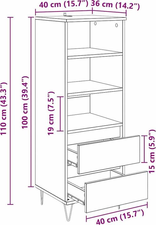 Image du produit vidaXL Highboard Aufbewahrung (36 x 40 x 110 cm)
