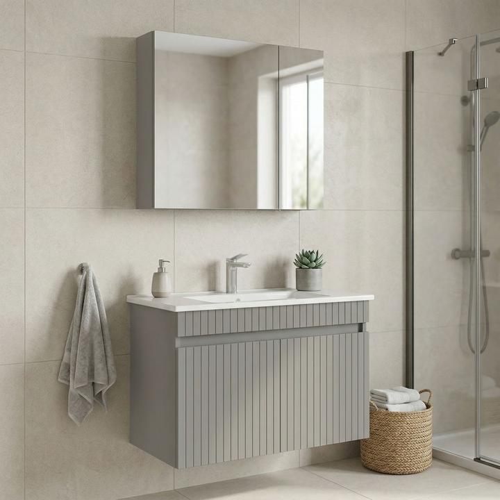 Actual product image Homitis Tivoli 85 Bathroom Cabinet With Sink & Mirror Set (2 Pieces)