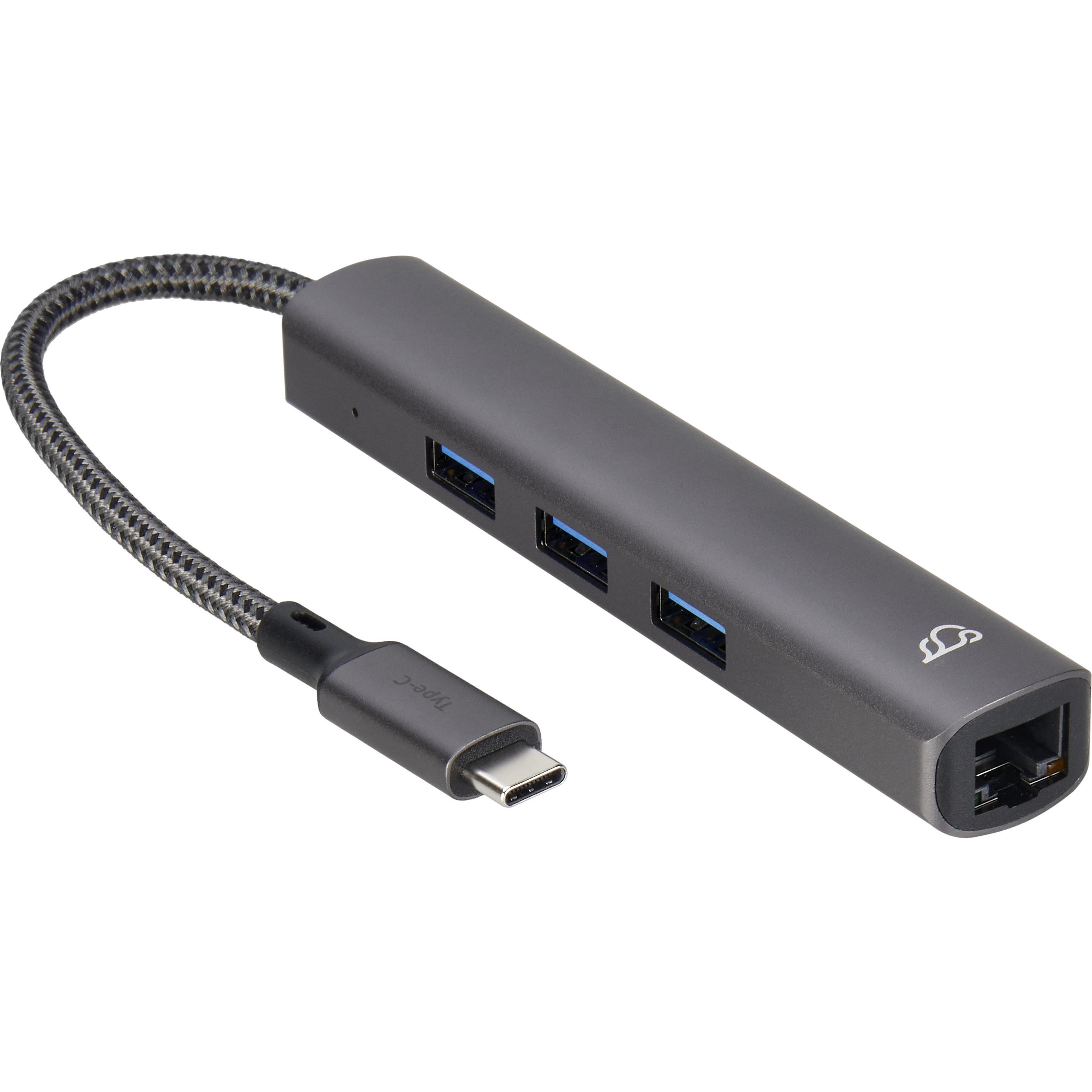 Bluecloud USB-C to USB-A Hub with Gigabit Ethernet, 3 Ports (USB-C, 4 porte), Docking station + Hub USB