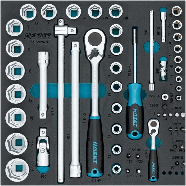 HAZET Steckschlüssel- / Schraubendreher Satz 163-224/57N ∙ Pozidriv Profil PZ, Kreuzschlitz Profil …