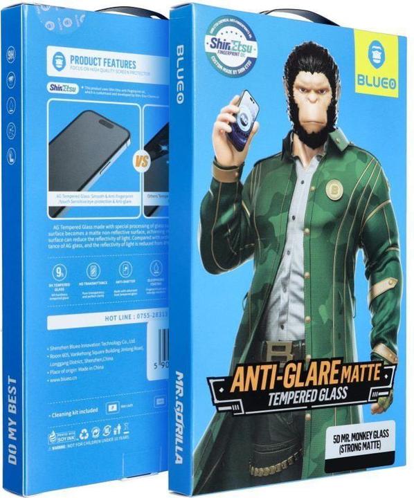 Immagine prodotto Blueo Other 5D Mr. Monkey Glass - Apple iPhone 16 Pro Max black (Strong Matte) (1 Pezzo/i, Apple iPhone 16 Pro Max)