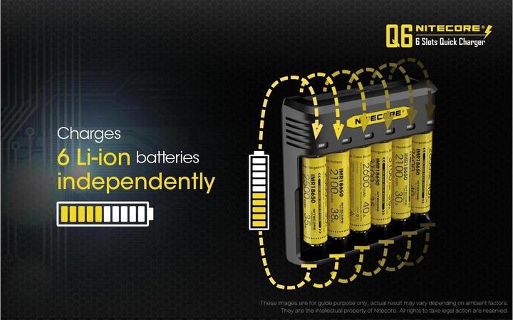 Productafbeelding Nitecore Q6 6-Schacht-Ladegerät (1 Pcs., 14500, 16340, 18650, 26650, Batterij)