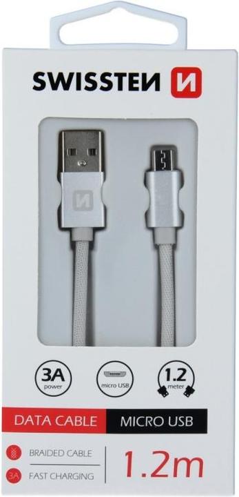 Actual product image Swissten Data cable Textile USB / Micro-USB 1.2 M (1.20 m, USB 3.2 Gen 1)