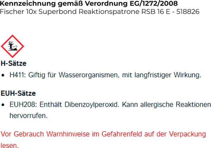 Produktbild Fischer Reaktionspatrone RSB 16 E (10 Stk.)