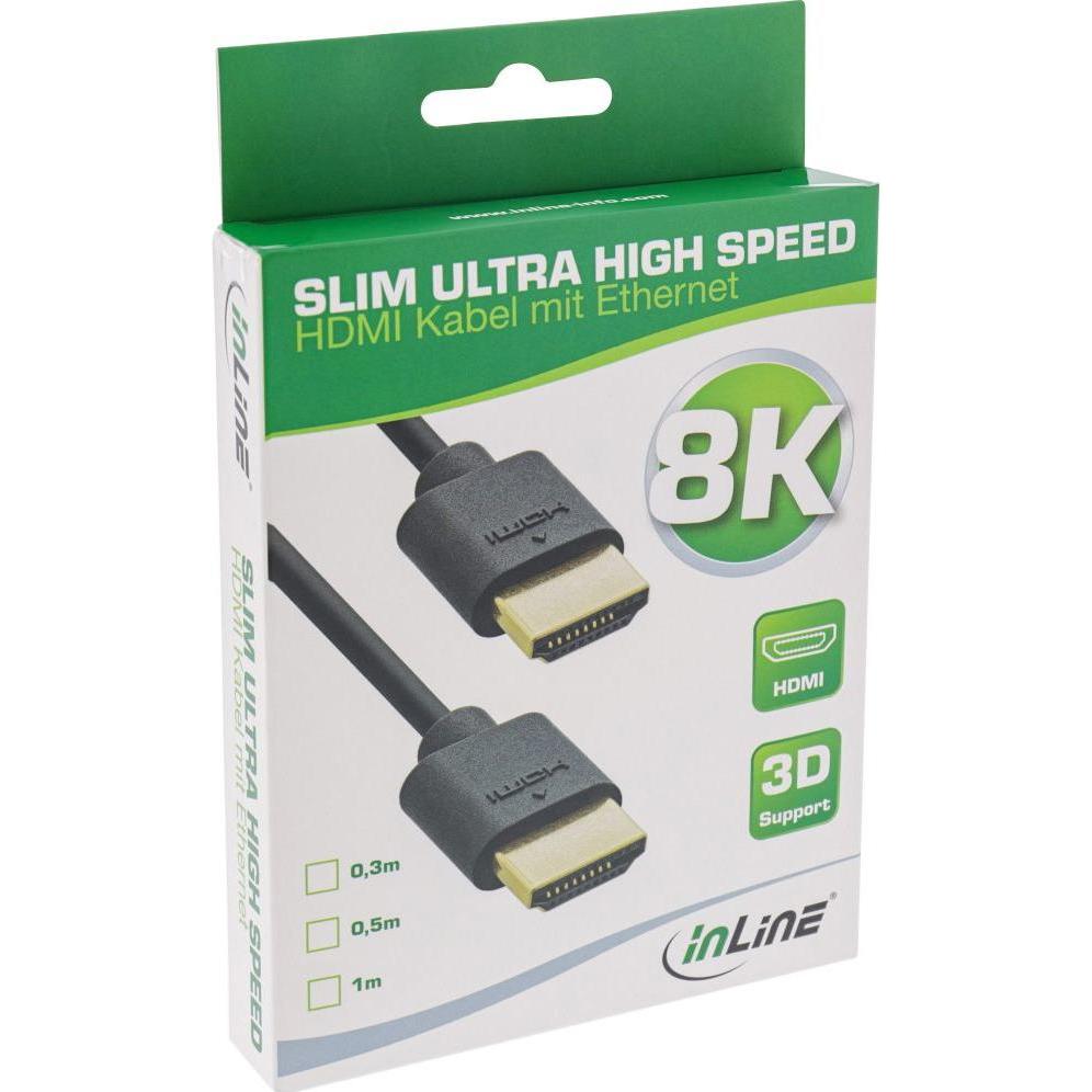 Thumbnail - InLine Slim Ultra High Speed HDMI Kabel 8K4K Stecker Stecker schwarz gold (2 m, HDMI), Video Kabel
