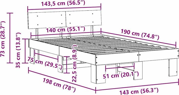 Actual product image vidaXL Bedstead (140 x 190 cm)