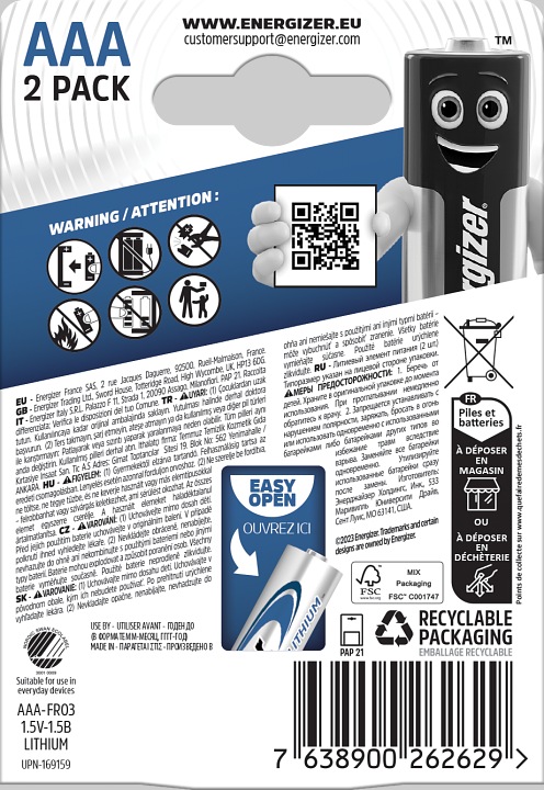 Immagine prodotto Energizer Ultimo litio (2 pz., AAA, 1250 mAh)