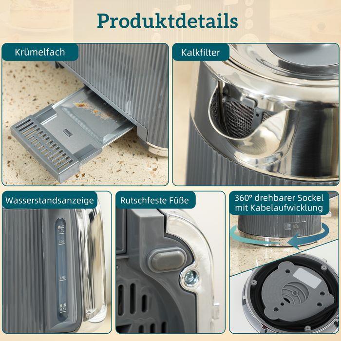 Produktbild Swisshandel24 Wasserkocher, Schnellkochfunktion, 2200W, 1,7L, 4-Scheiben-Toaster, Grau (1.70 l)