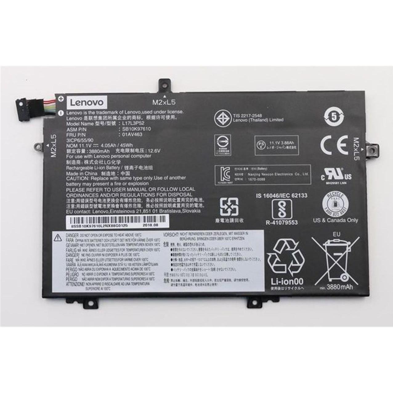 Lenovo Battery Internal 3C 45WH LI (3 Zellen, 4120 mAh), Notebook Akku, Schwarz