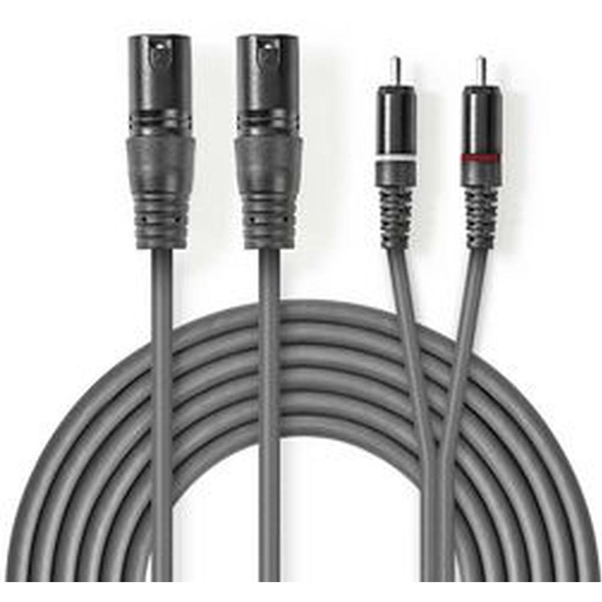Nedis Cavo audio XLR, 2 x XLR d e 3 poli, maschio, 2 x RCA. (3 m, Cinch, XLR), Cavo audio