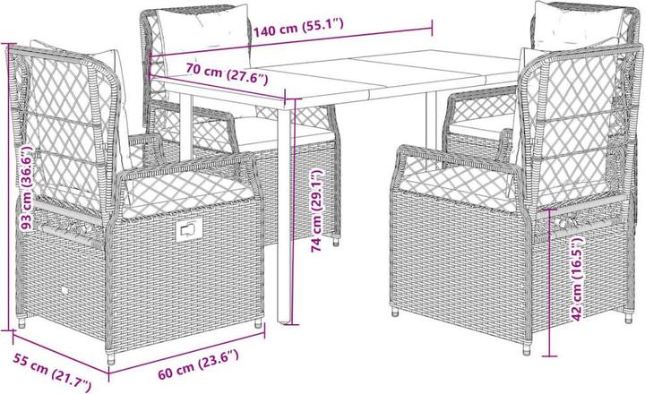 Actual product image vidaXL Garten Essgruppe (140 x 70 x 74 cm)