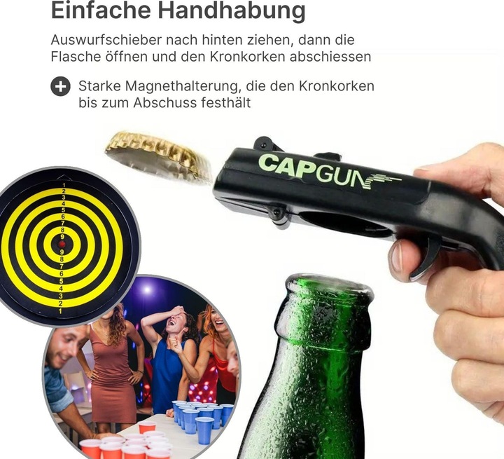 Produktbild Hermex Cap-Gun-Bierflaschenöffner mit Kronkorken-Schleuder Flaschenöffner Kapselheber (Kapselheber)