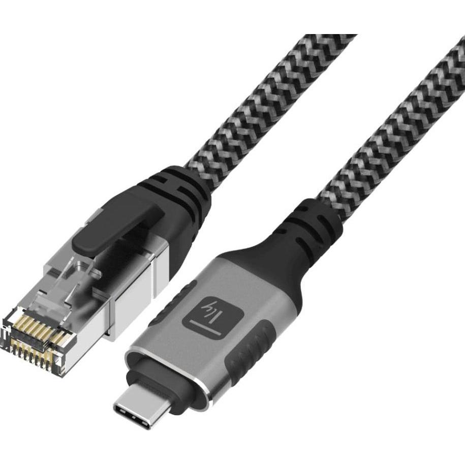 Techly USB 3.2 Type-C Ethernet-Kabel, C/M zu RJ45/M, 5m 1 Gbit/s aktiv schwarz/silber Hersteller: (5 m), Cavo USB