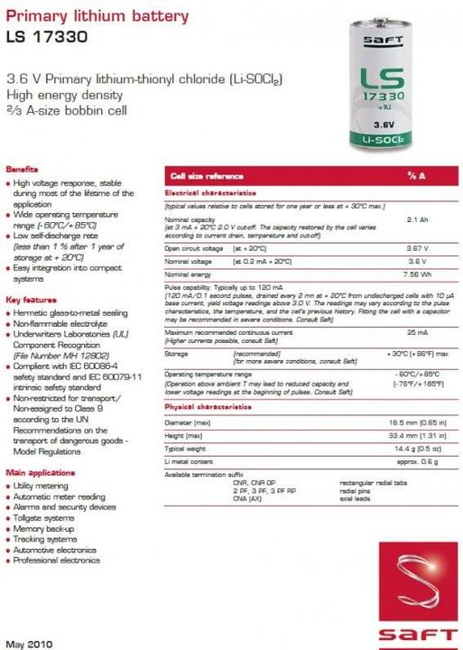 Produktbild Saft Akku LS-17330 mit U-Lötfahne (1 Stk., AA, 2100 mAh)
