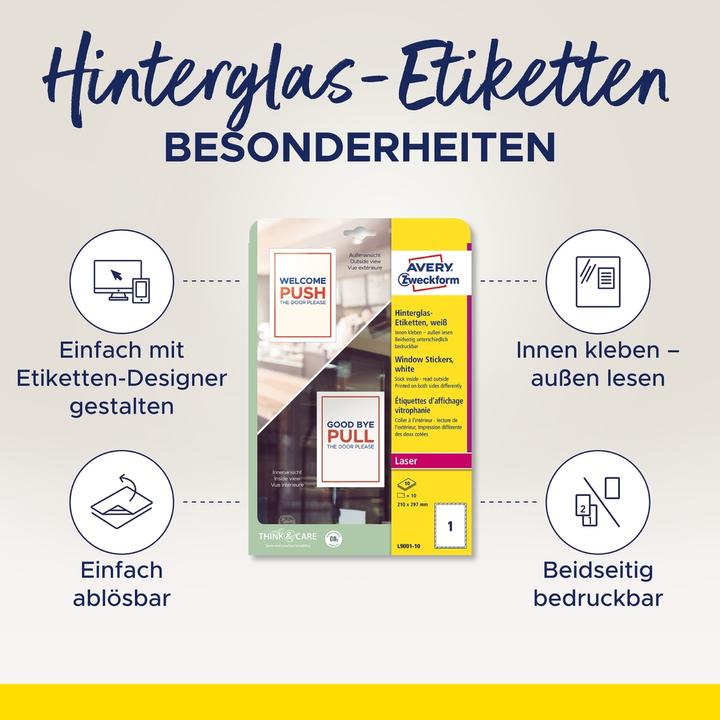 Produktbild Avery Zweck Form Backglass-Etiketten, Durchm.: 200 mm, weiss Folienetikett für Laserdrucker, ablösbar